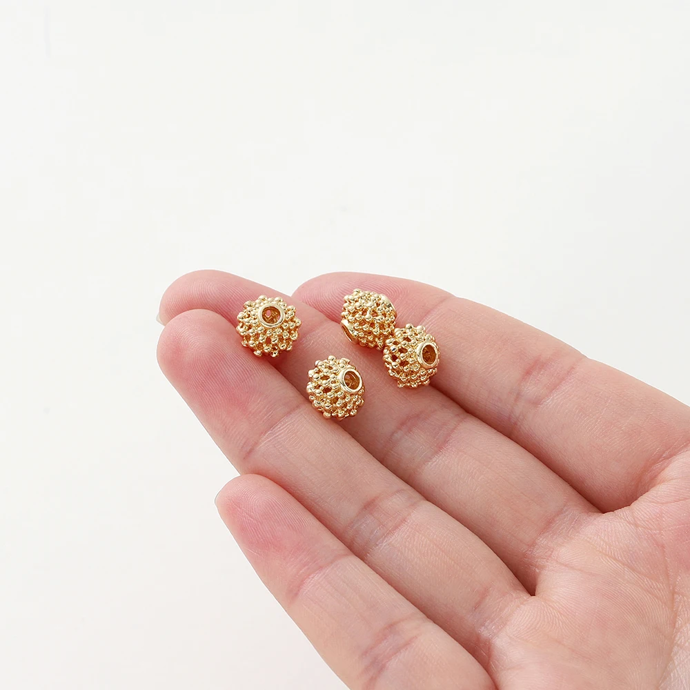 5 pz/lotto 8*10mm 14K 18K Color oro rotondo distanziatore perline collana decorare perline all\'ingrosso per gioielli fai da te che fanno accessori