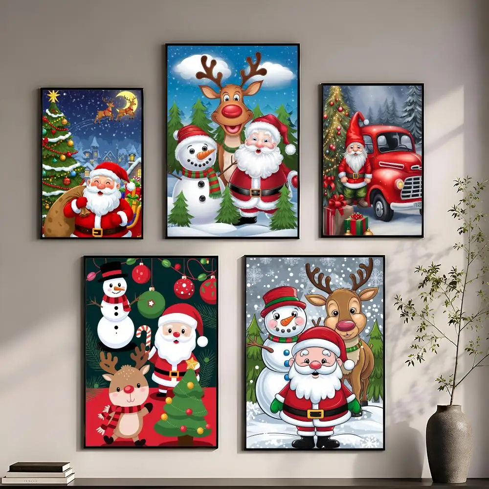 Merry Christmas Santa Claus Poster Perfect Sticker Self Adhesive for Office Home Theater Wall Art Decor Fancy Gift