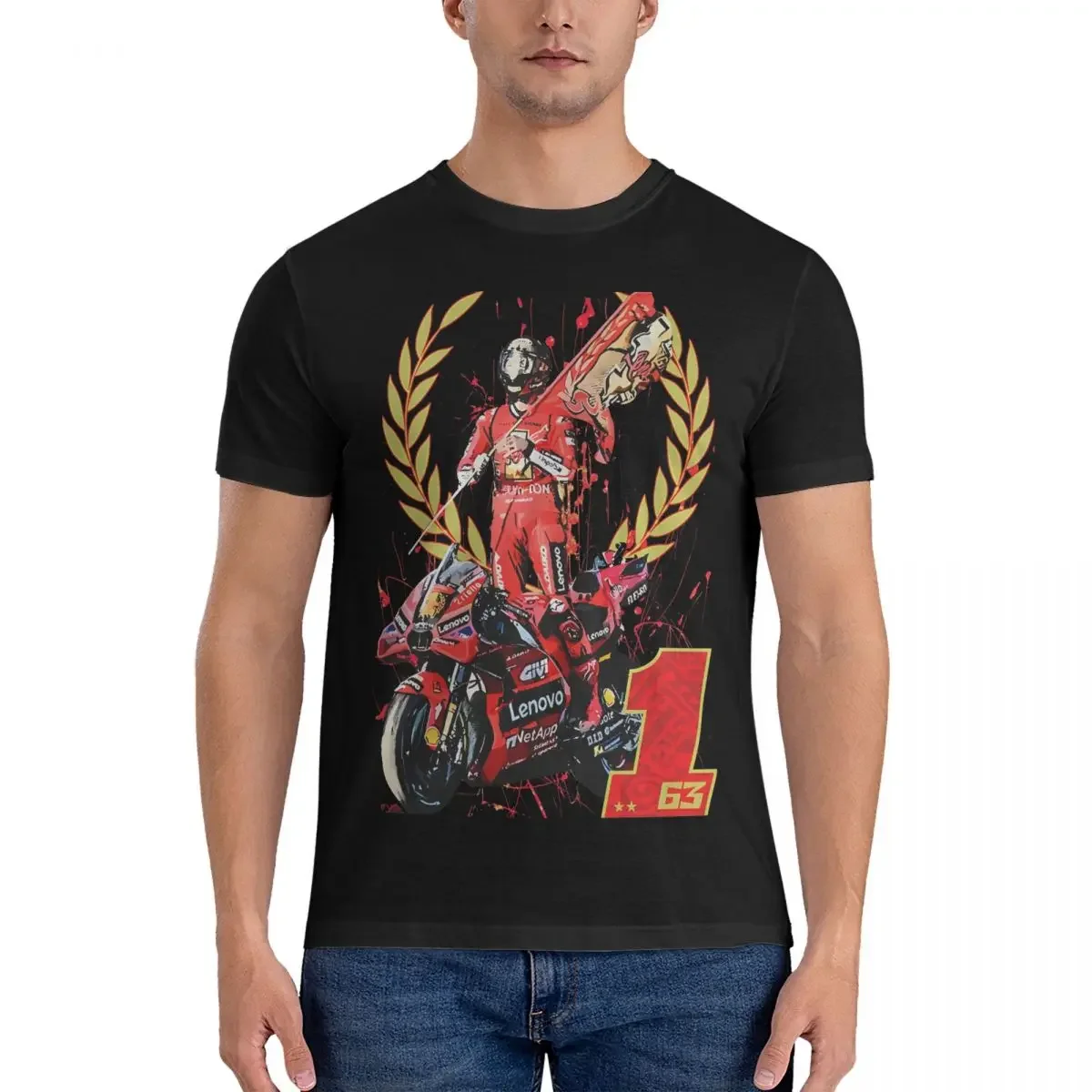 Short Sleeve Round Neck T-Shirts Championship Francesco Bagnaia Number 1 #63 Men's T Shirts MOTO The GP Vintage Tee Shirt 2024