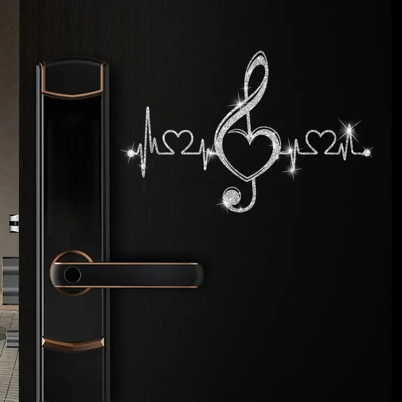 Double Heart Music Note Wall Sticker, Sparkling Heart-Shaped Music Decal. Suitable for Bedrooms, Dining Rooms, Classrooms