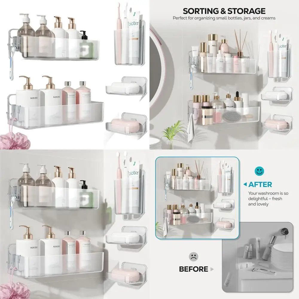 

Набор из 5 прозрачных душевых полок с мыльницей для хранения и организации в ванной комнате