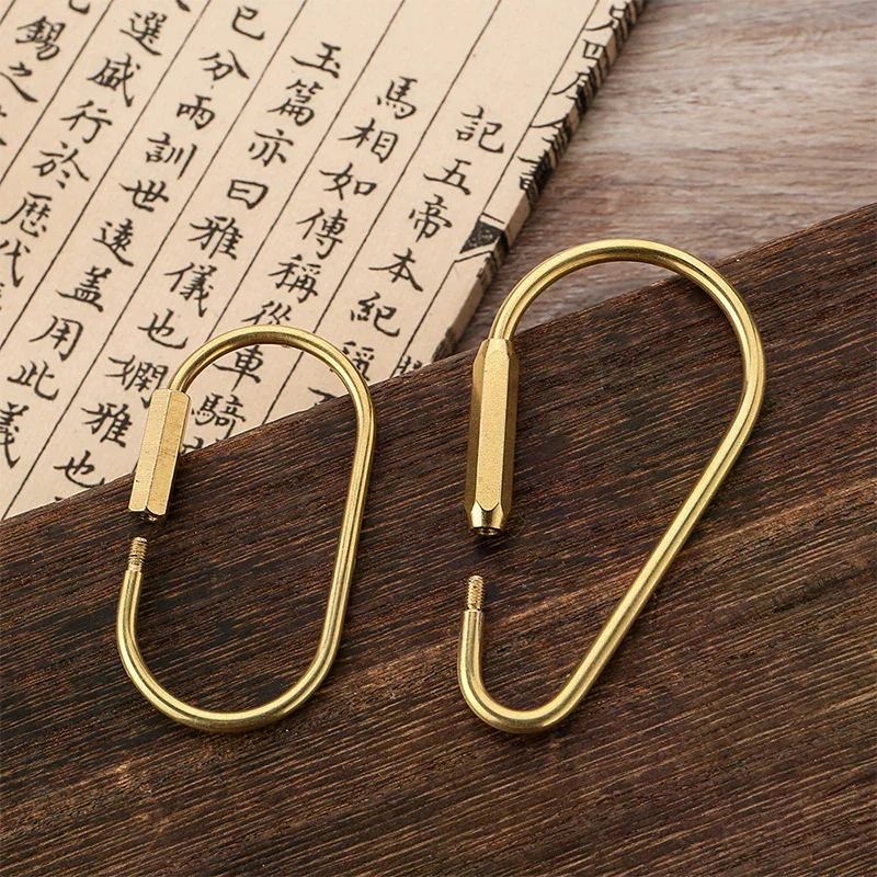 Versatile Copper Keychain, D-Shape Carabiner Buckles, Screw Lock Key Ring for Hanging Keys