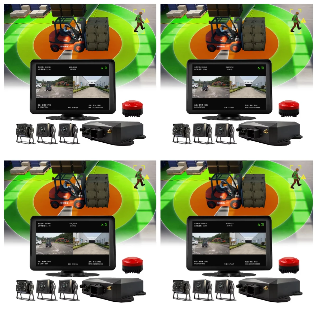 Forklift AI Proximity Warning System Collision Avoidance Solution for  Pedestrian Detection with Flashing Light Warning