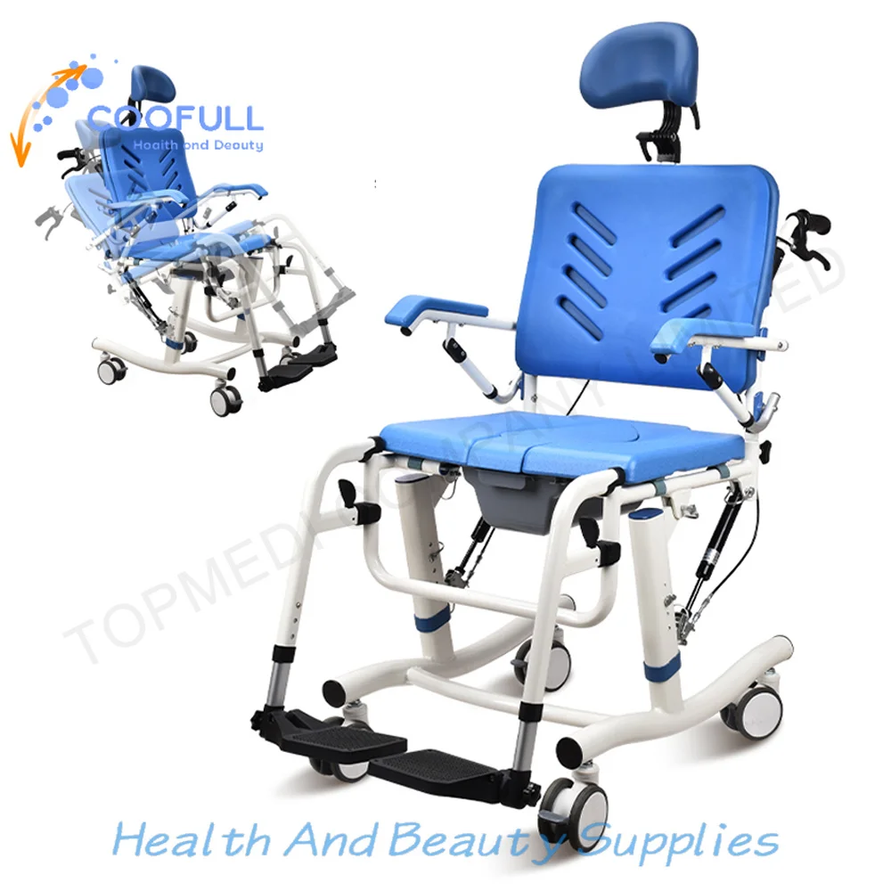 Chaise de douche inclinable abordable Coolfull pour besoins spéciaux, chaise de douche inclinable pour personnes handicapées, chaise de transport