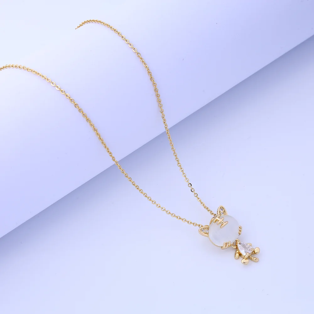 Hermoso collar para mujer - Collar de acero de titanio con colgante de tigre pequeño de ópalo de diseño de lujo ligero japonés y coreano con Del