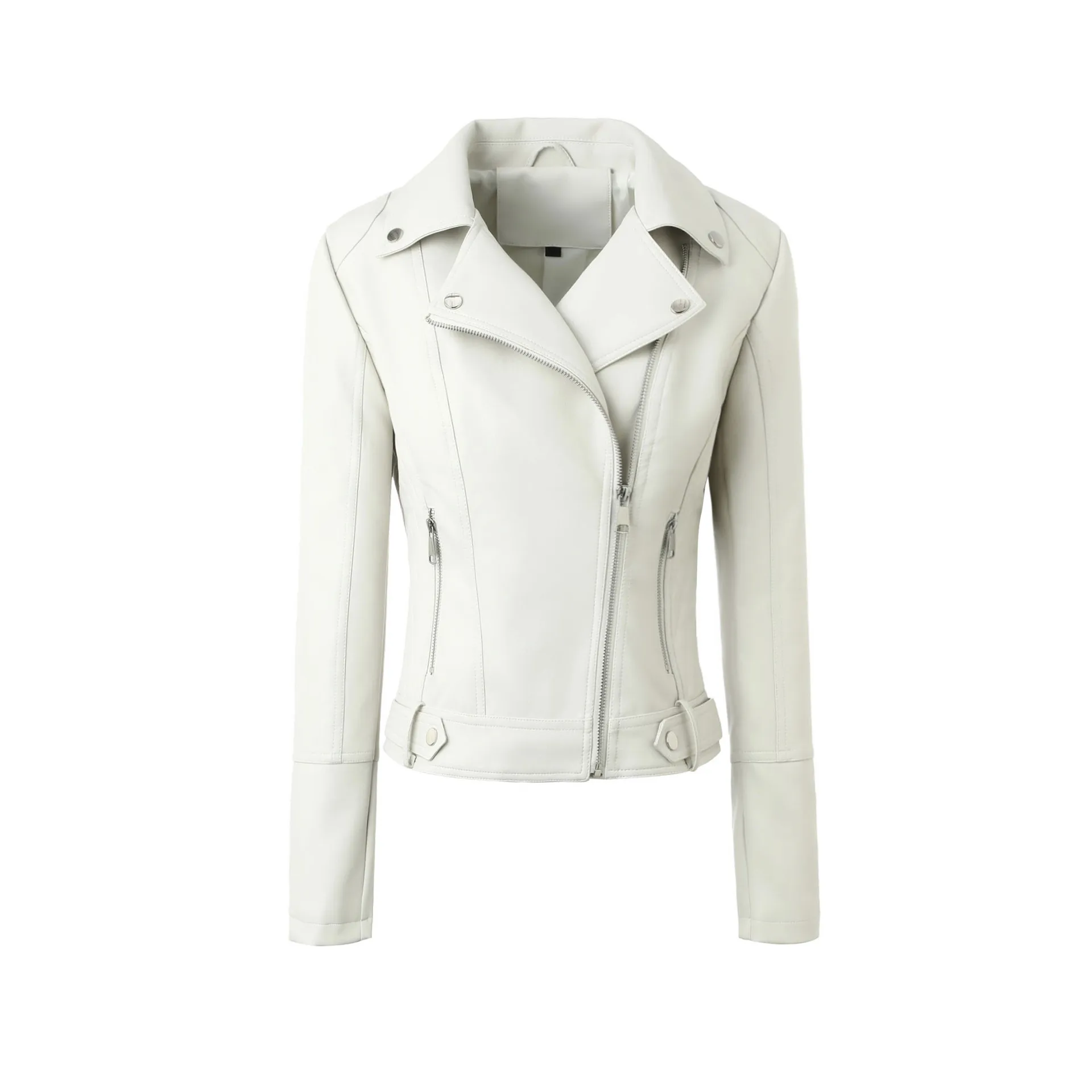 Motorcycle plus size women's PU jacket, slim fit short version top, multi zipper leather jacket, street fashion leather jacket 6