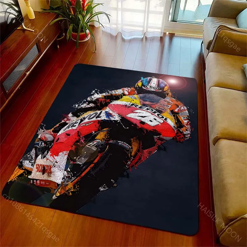 Multiple sizes Motorcycle racer leaning at speed Print Carpet for Living Room Bedroom Sofa Home Decor Non-slip Mat Luxury Gift