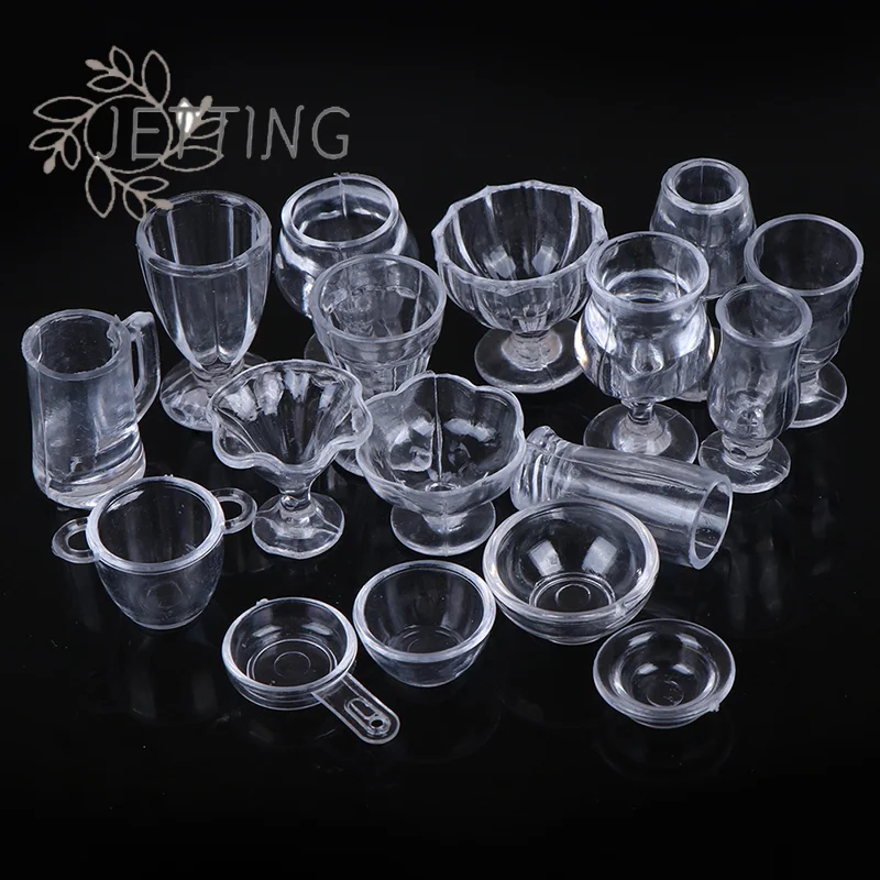 Hot 17Pcs/Set 1:12 Dollhouse Miniature Transparent Tableware DIY Kitchenware Toys