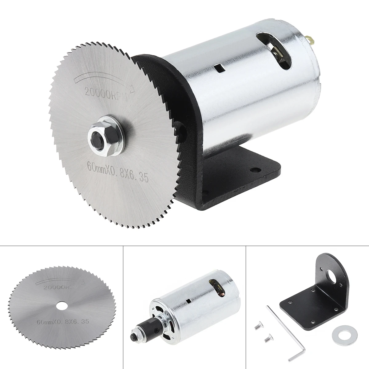 

24V 555 Motor Table Saw Kit Gear Motor with Ball Bearing Mounting Bracket and 60mm Saw Blade for Woodworking Cutting / Engraving