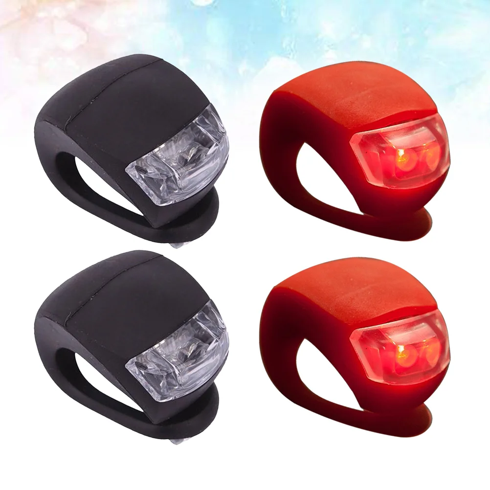 4pcs Bike Cycling Silicone Front Rear Wheel Safety Light Lamp Set Bright Waterproof Bike Accessorie(2 Black and 2 Red)