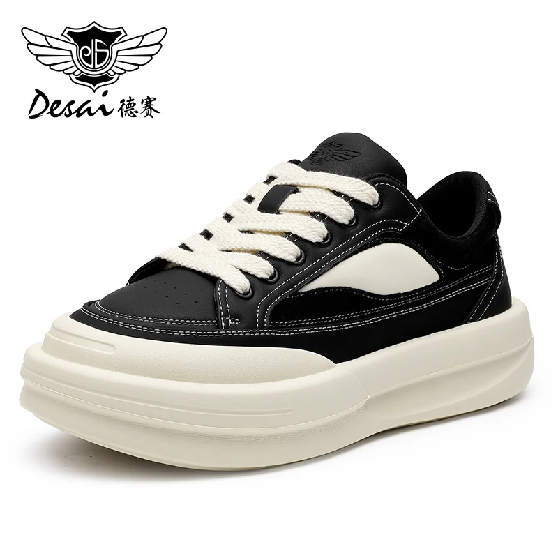 

Men's Sneakers Casual Sports Shoes for Men Lightweight Leather Breathable Shoe Mens Flat black White Shoes