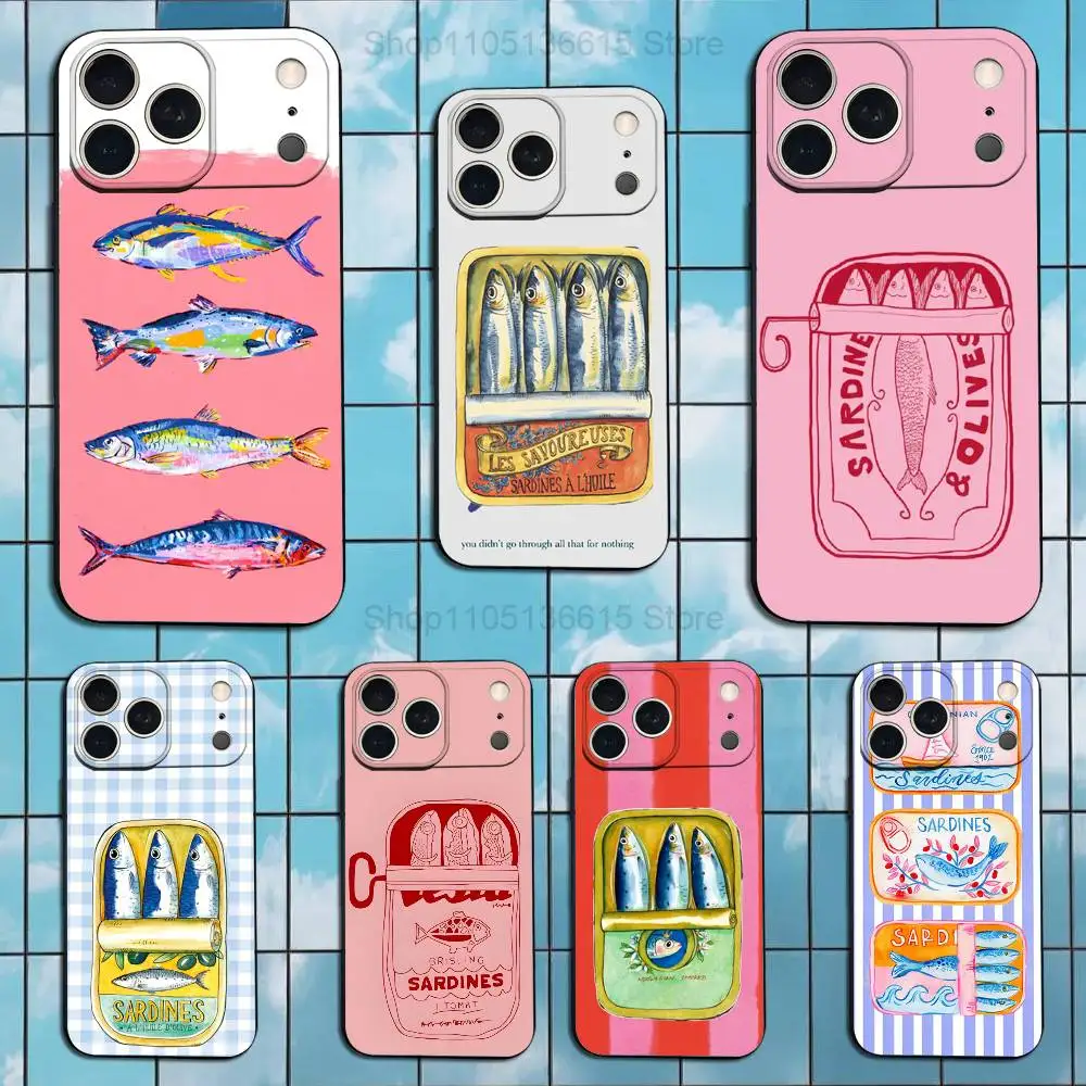 

Good Food Sardines Canned Case For iPhone 6,17,16,15,14,13,12,11 Plus,Pro Max,XS,X,XR,SE,Mini,8,7,Soft Silicone Black Cover