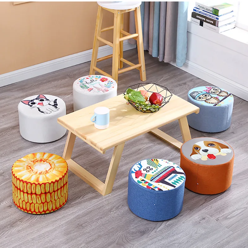 Fabric Small Round Stool Home Door Net Red Lazy Small Stool Living Room Creative Low Stool Adult Changing Shoe Stool Small Bench