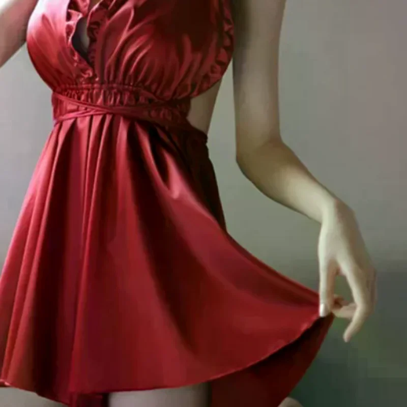 

Sexy Nightgowns Women Ruffled Retro Elegant Short Nightdress Female Nightwear