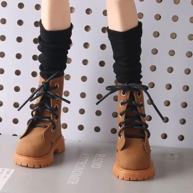 Vintage Camel Suede Combat Boots Fit 1/4 45Cm Bjd Doll, Lace Up Metal Eyelet Ankle Doll Shoes, No Doll Included Socks