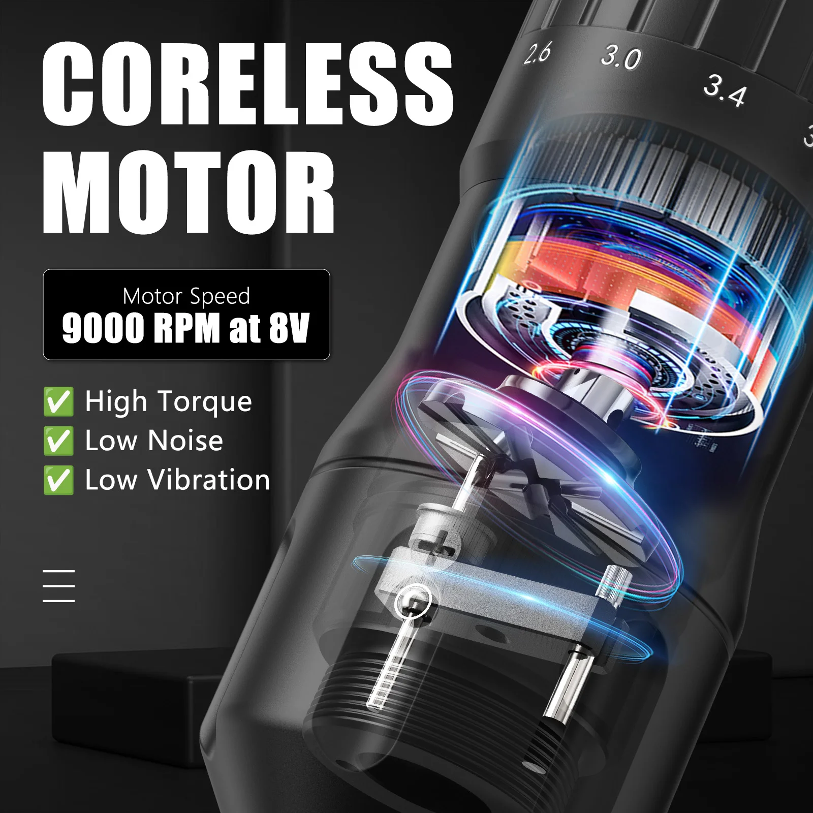 T-Rex wireless tattoo machine, rotary tattoo pen can be adjusted to 7 lengths of 2.0-4.2 mm, suitable for all kinds of tattoos