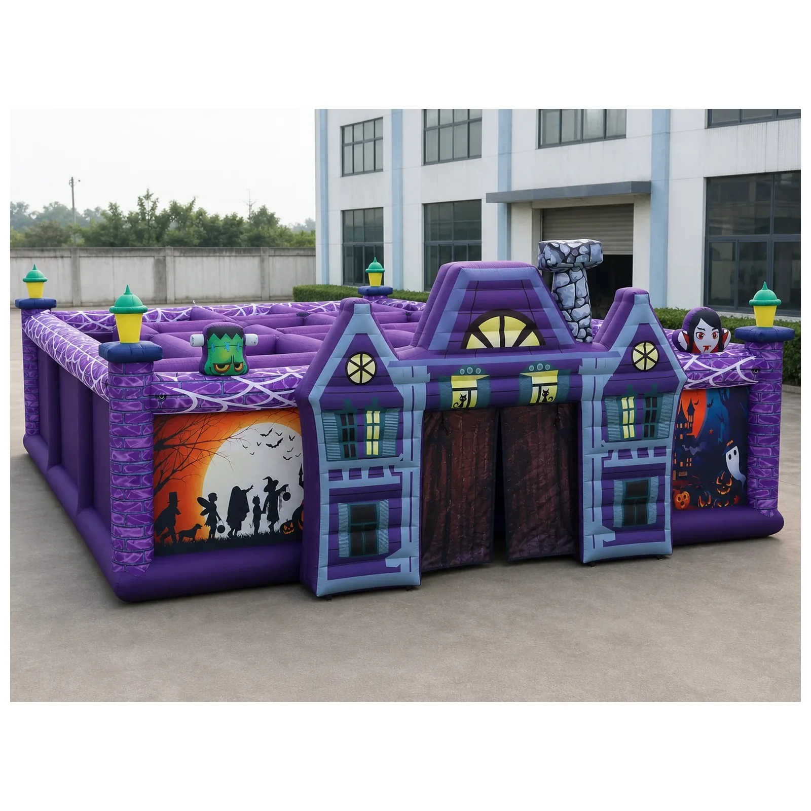 Custom Purple Haunted House Open Top Inflatable Maze with Blower 8X8m 26X26ft Event Rental Commercial Challenge Kids and Adults