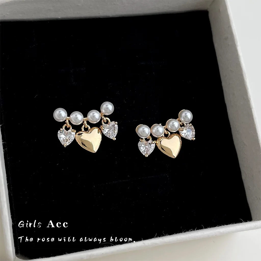 

Korean Fashion Women Commute Tassel Love Pearl Zircon Earrings Sweet Elegant Niche Luxury High Grade Sense Ear Jewelry Wholesale