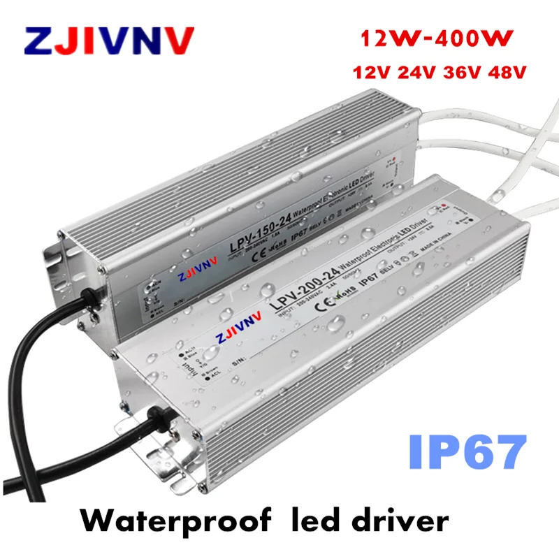 Free shipping LPV 12W 35W 60W 120w 200W Waterproof Outdoor 12V 24V 36V 48V Power Supply for LED light LED Driver Aluminiun Case