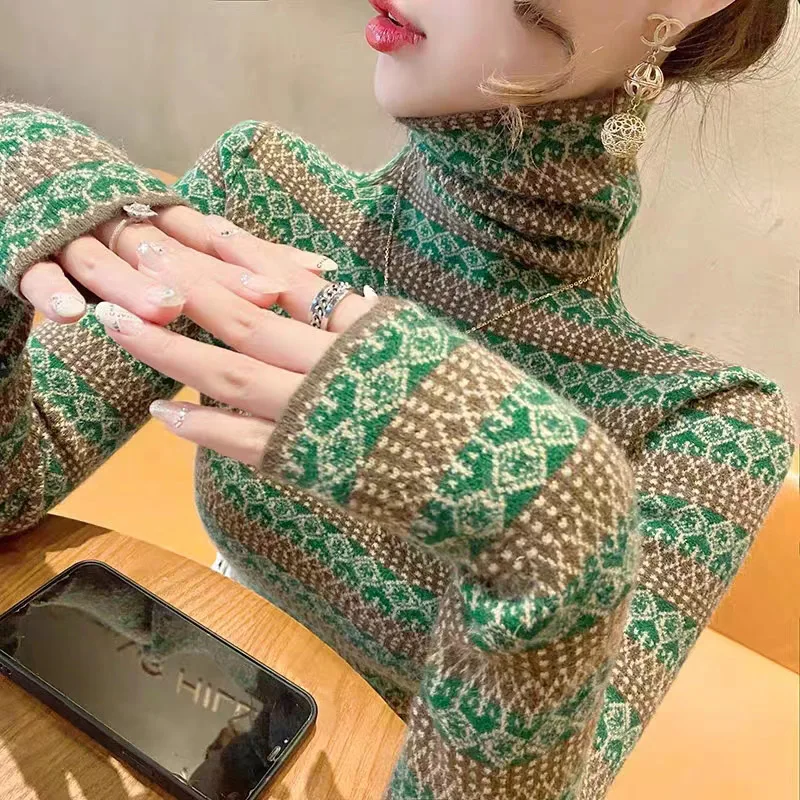 Turtleneck Sweaters for Women 2024 Early Spring Soft Elastic Slim Knitted Pullovers Female Top Chic Street Fashion Knitwear