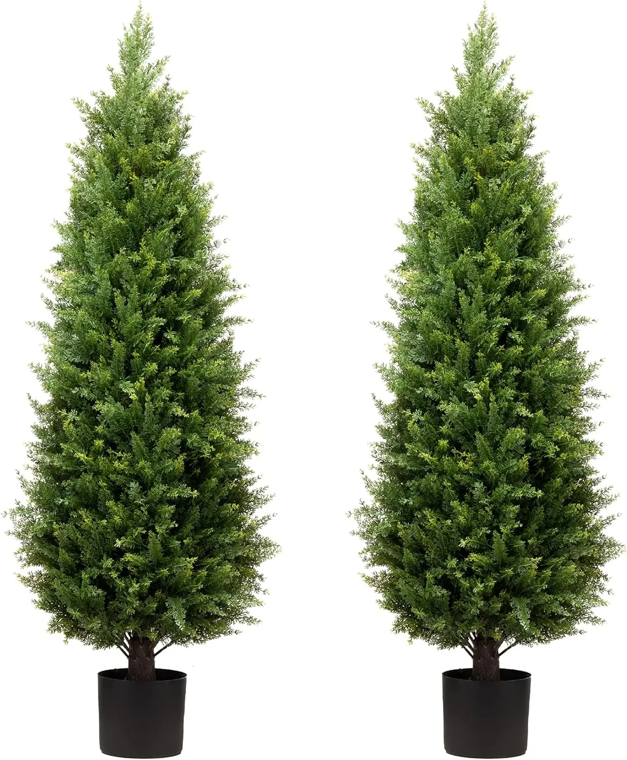 

4ft Artificial Cedar Trees Artificial Topiary Trees Set of 2 Faux Cypress Plants UV Resistant Potted Bushes Faux Shrubs