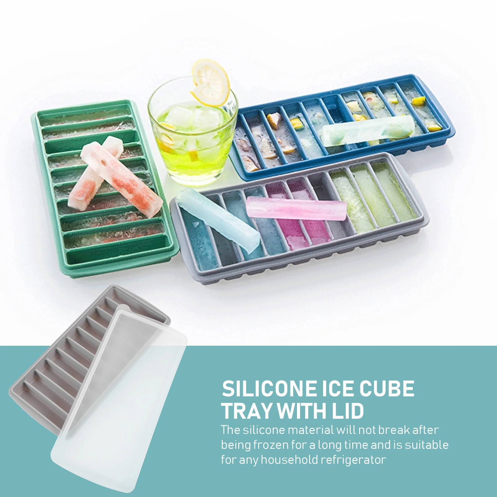 

1Pcs Silicone Ice Mold Stackable Space Saving Lid Included Home Use Ice Maker for Cold Drinks Cocktails Coffee