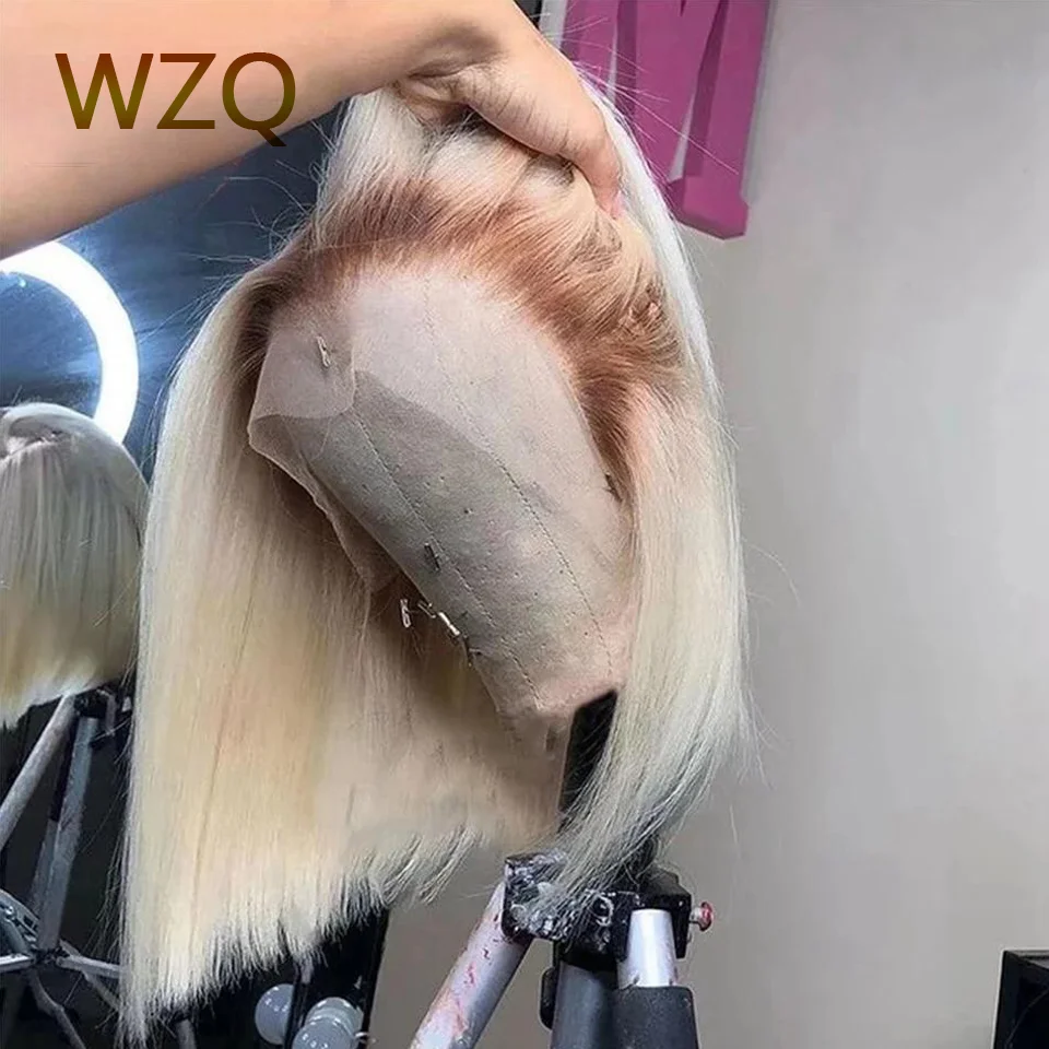 Peluca de cabello humano liso de 13x4 para mujer, postizo de encaje Frontal ombré 613 HD, corte Bob corto 180%, prearrancado, transparente