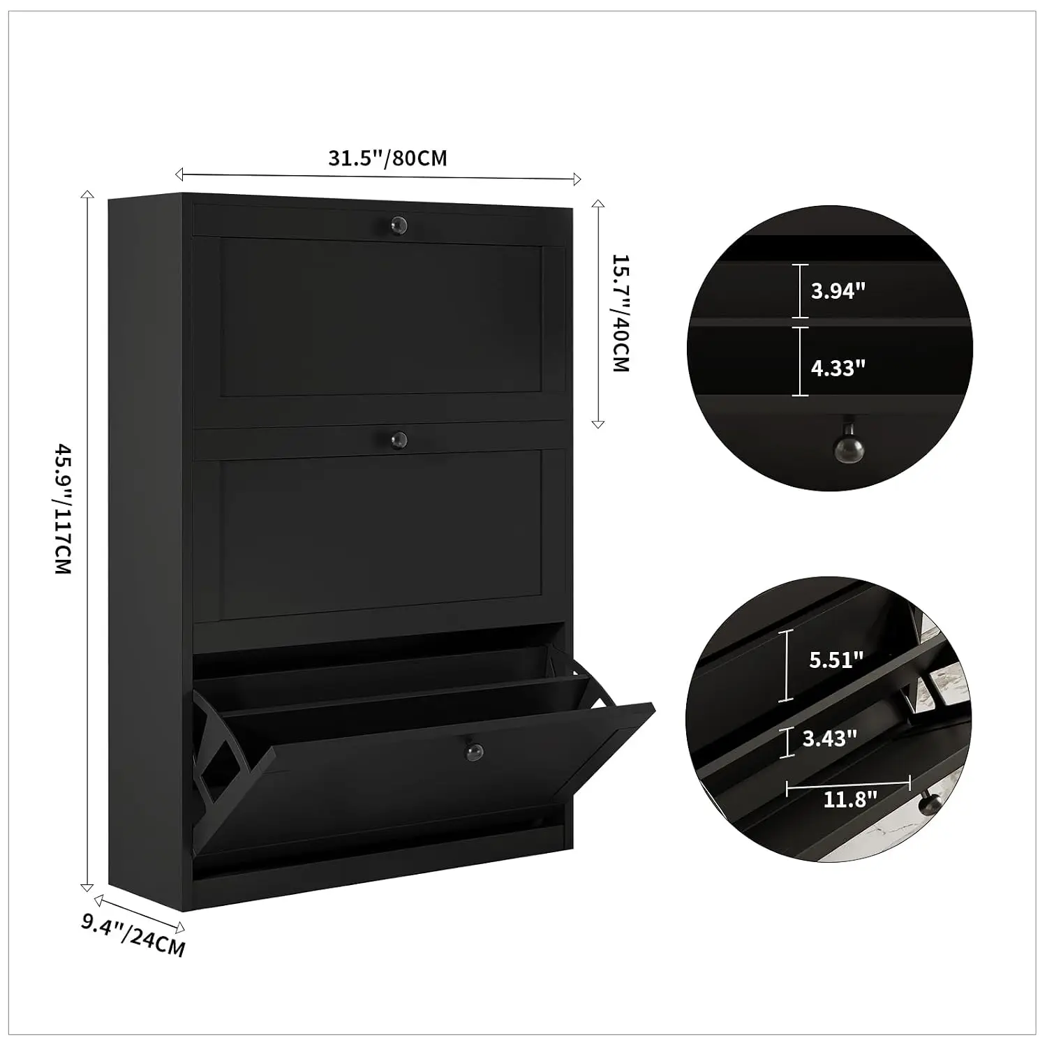 Shoe Cabinet with 3 Flip Drawers & Adjustable Shelf, Freestanding Slim Rack with Anti-Tip Device for Entryway, White, Customized
