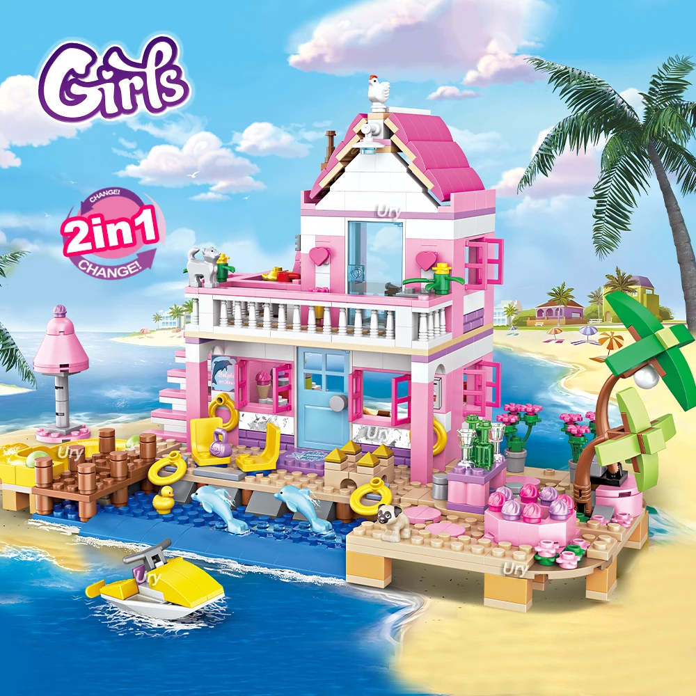 Friends City House Summer Holiday Seaside Villa Apartment MOC Building Blocks Sets Figures DIY Toys for Kid Girls Christmas Gift