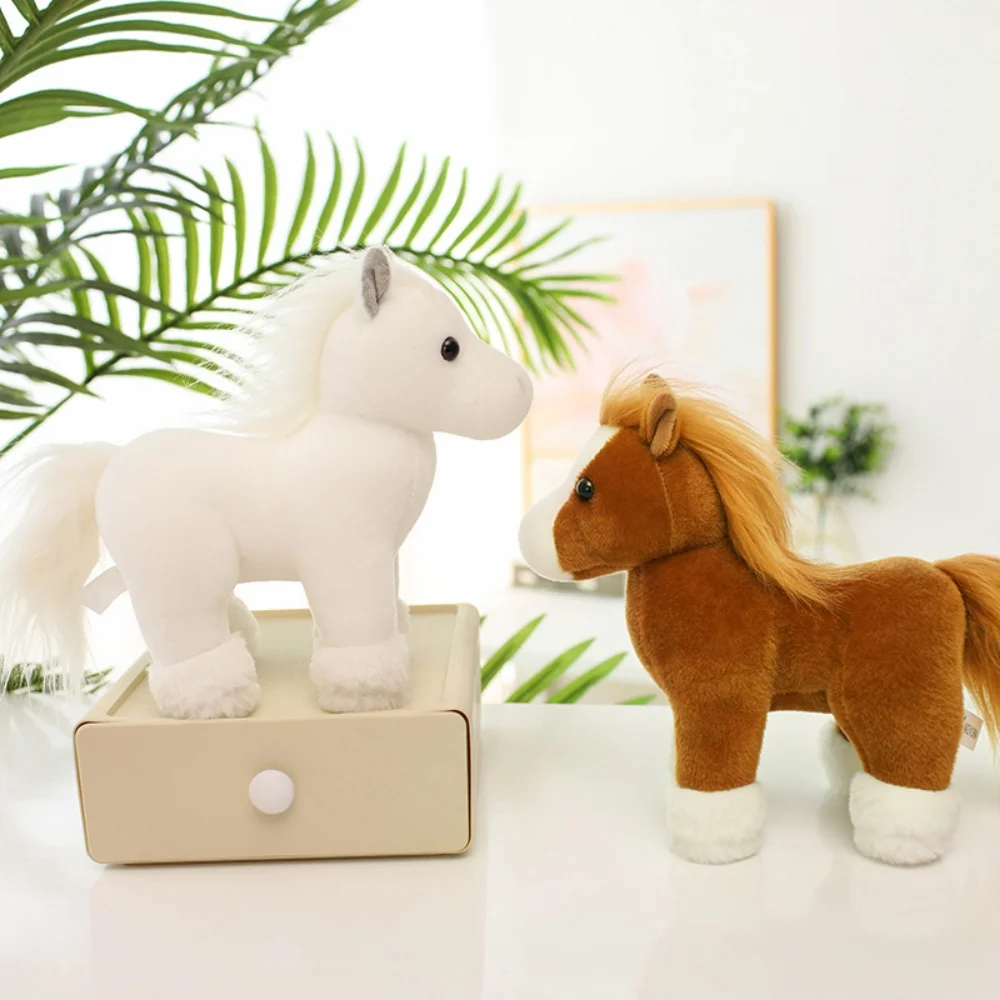 

20cm Simulation Cute Horse Plush Toy Stuffed Animal Brown White Black Soft Realistic Horse Toy Home Decoration