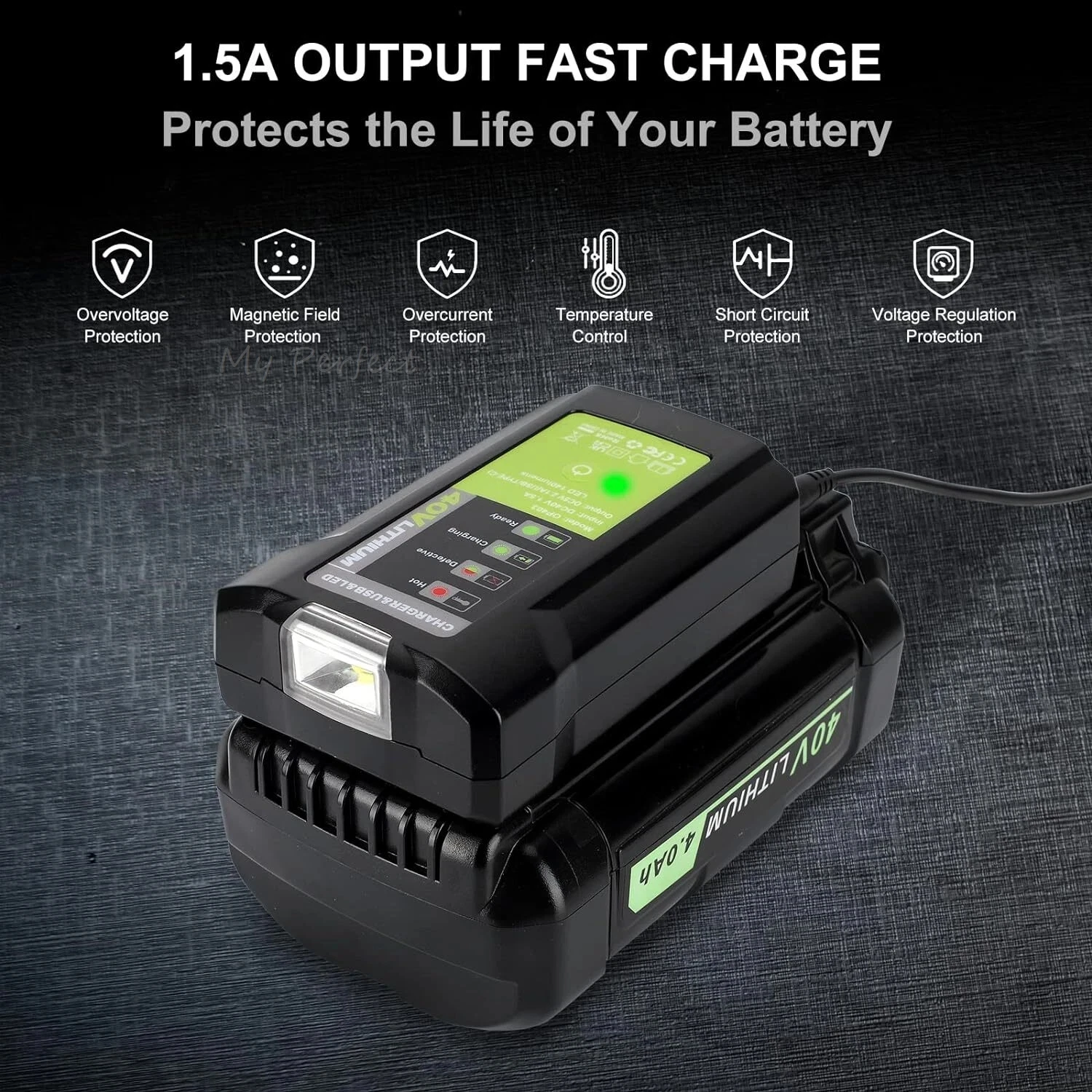 40V Charger for Ryobi Lithium Battery Dual USB and Type-C 2.1A Fast Charge with 140lm LED Light Charging Indicator for OP40201