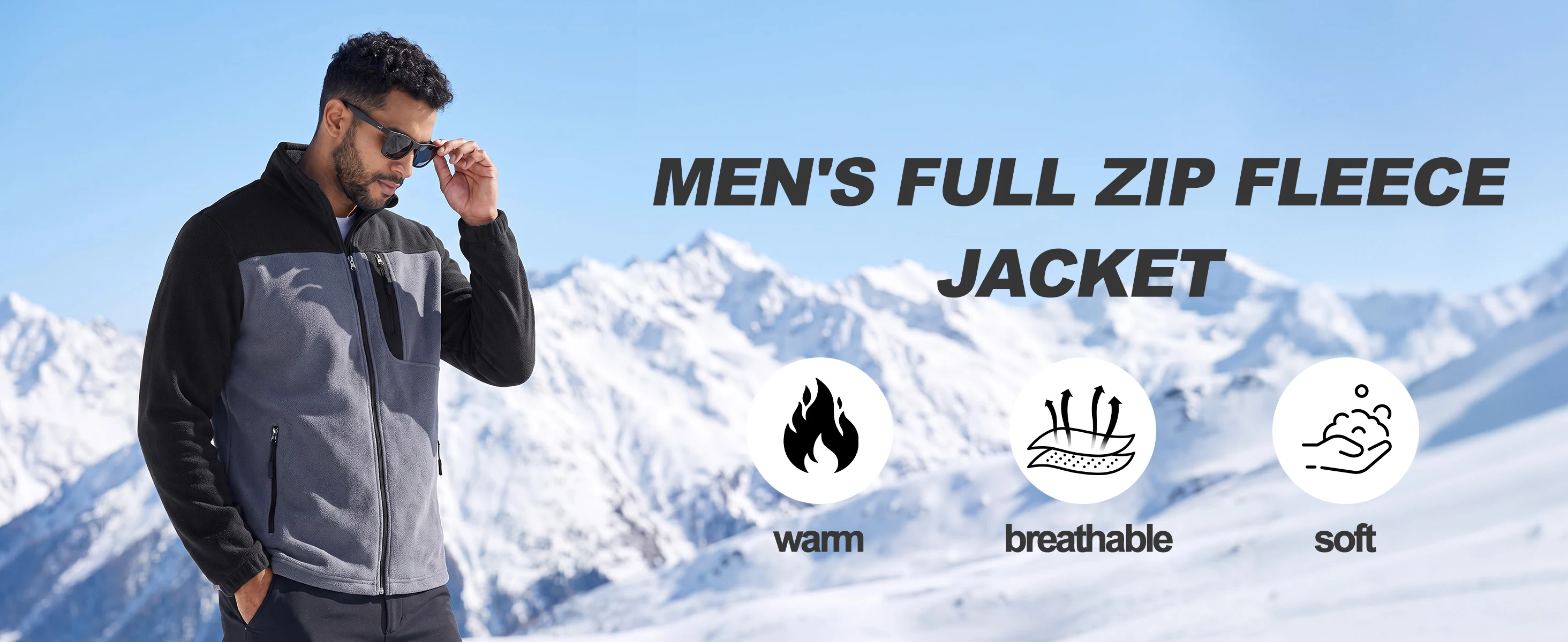 Herren Warme Polarfleece-Jacke mit Vollreißverschluss, Windbreaker mit mehreren Taschen, Arbeits- und Wanderjacke für Herbst & Winter – Detail 1