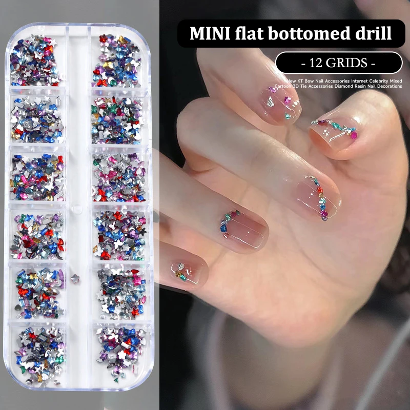 12 Grids/Box Mixed Nail Art Multi Shape Flat Back Crystal Rhinestone Dazzling Diamonds Strass Manicure Tip 3D Decoration