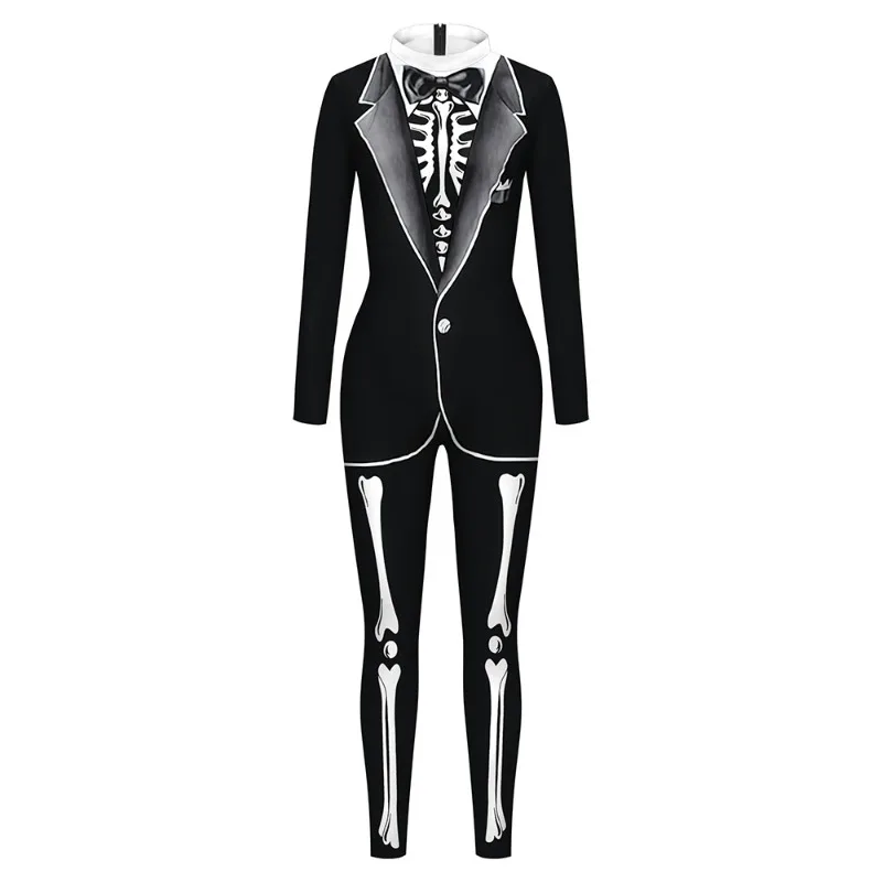 Scary Catsuit Halloween Skeleton Bone Print Costume Women Adult Horror Party Dress Up Jumpsuit Bodysuit Outfit - view 4