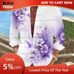 HD Floral Stand Collar Men's Shirt Casual Comfort Long Sleeve Shirt Fashion Sports Large Size Men's Clothing