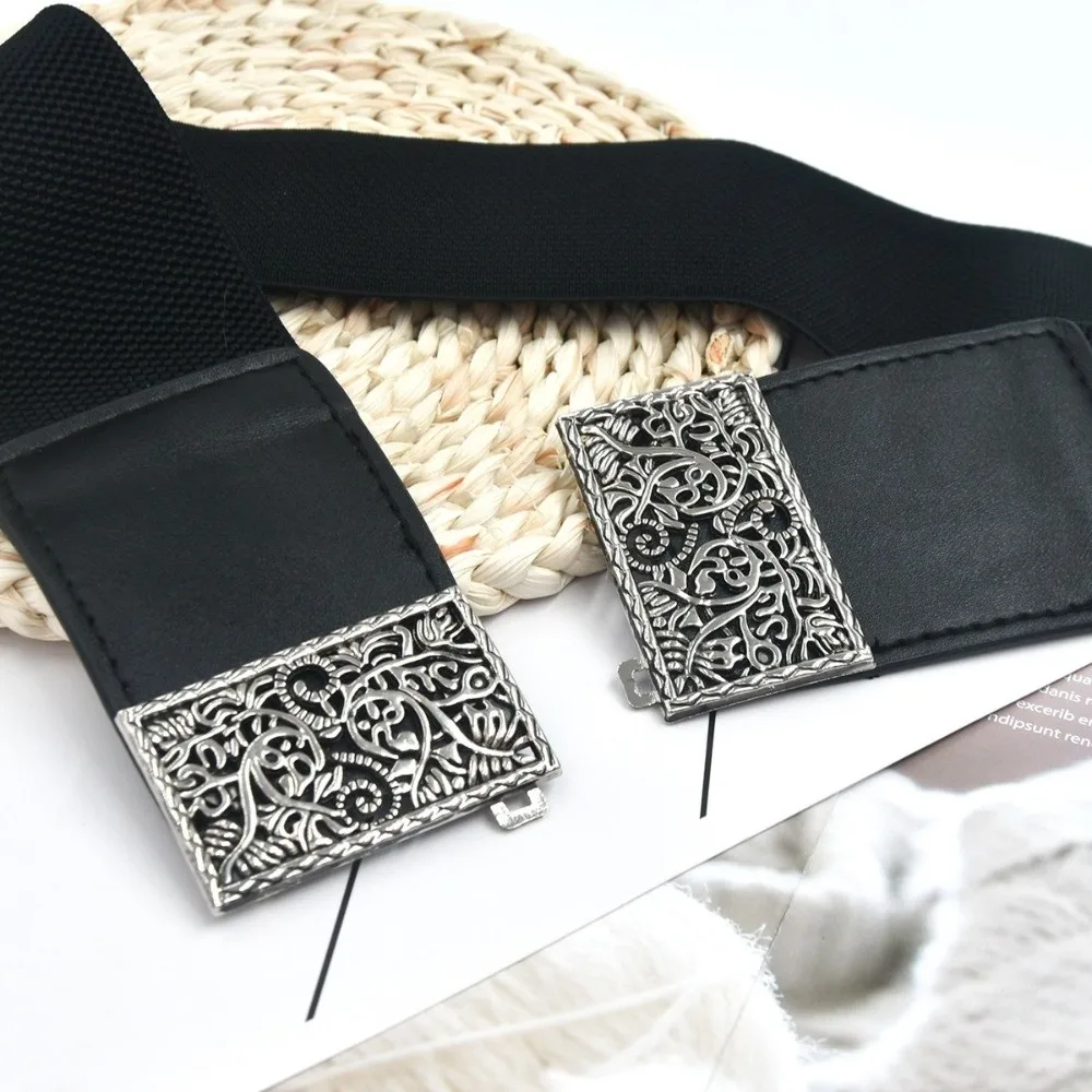 

Модный женский эластичный пояс с металлической пряжкой, однотонный, широкий, для подчеркивания талии, удобный, для платьев, для женщин