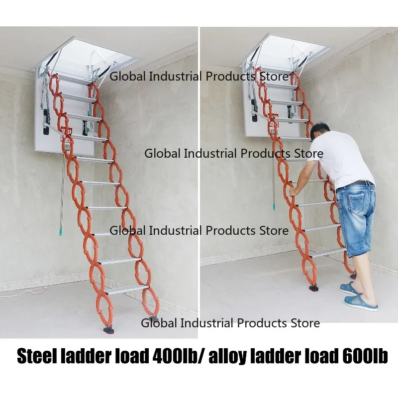 Customizable Size Steel Telescopic Attic Ladder with Hatch Ceiling Fold Home Loft Pull down Stairs for Easy Access 5ft-12ft