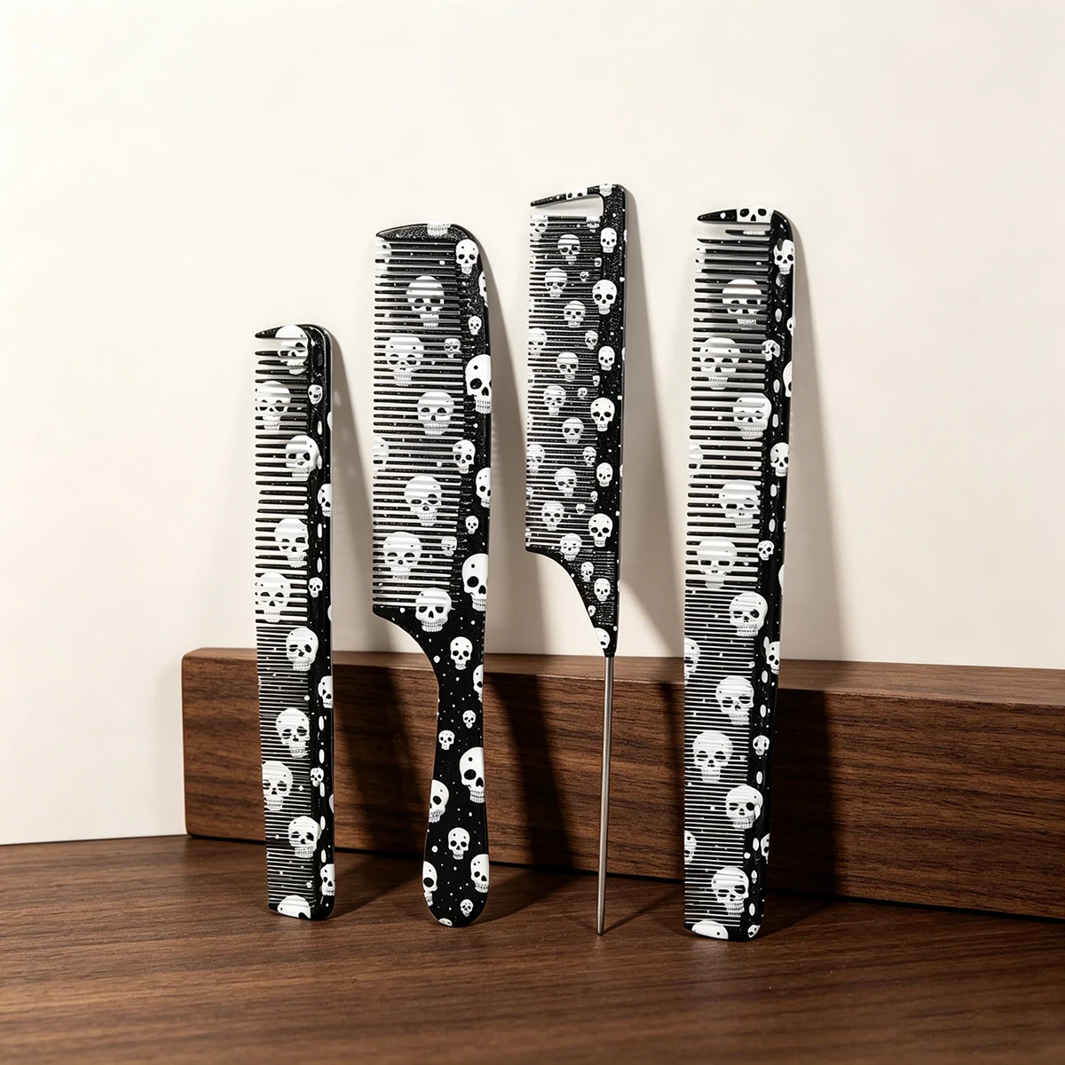 4-piece/set hair comb set - skull pattern, used for reverse combing, combing, and smoothing, suitable for all hair types