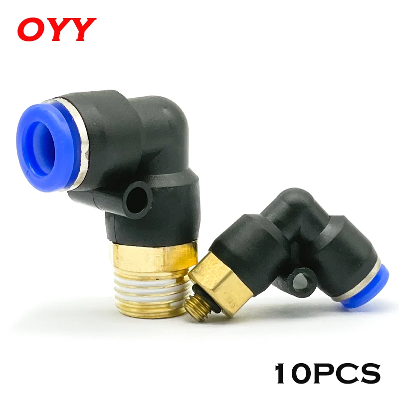 

10PCS/Lot PL Elbow Pneumatic Fitting 1/4 3/8 1/2 1/8 BSP Male Thread L Shape Push In Hose OD 6 8 10mm 12mm Air Quick Connector