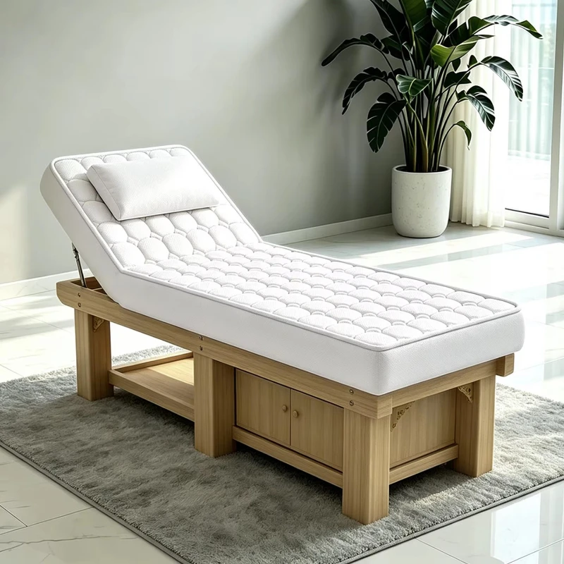 Solid wood beauty bed, suitable for massage spa, beauty tattoo, body sculpting, ear picking, manual lifting, locker