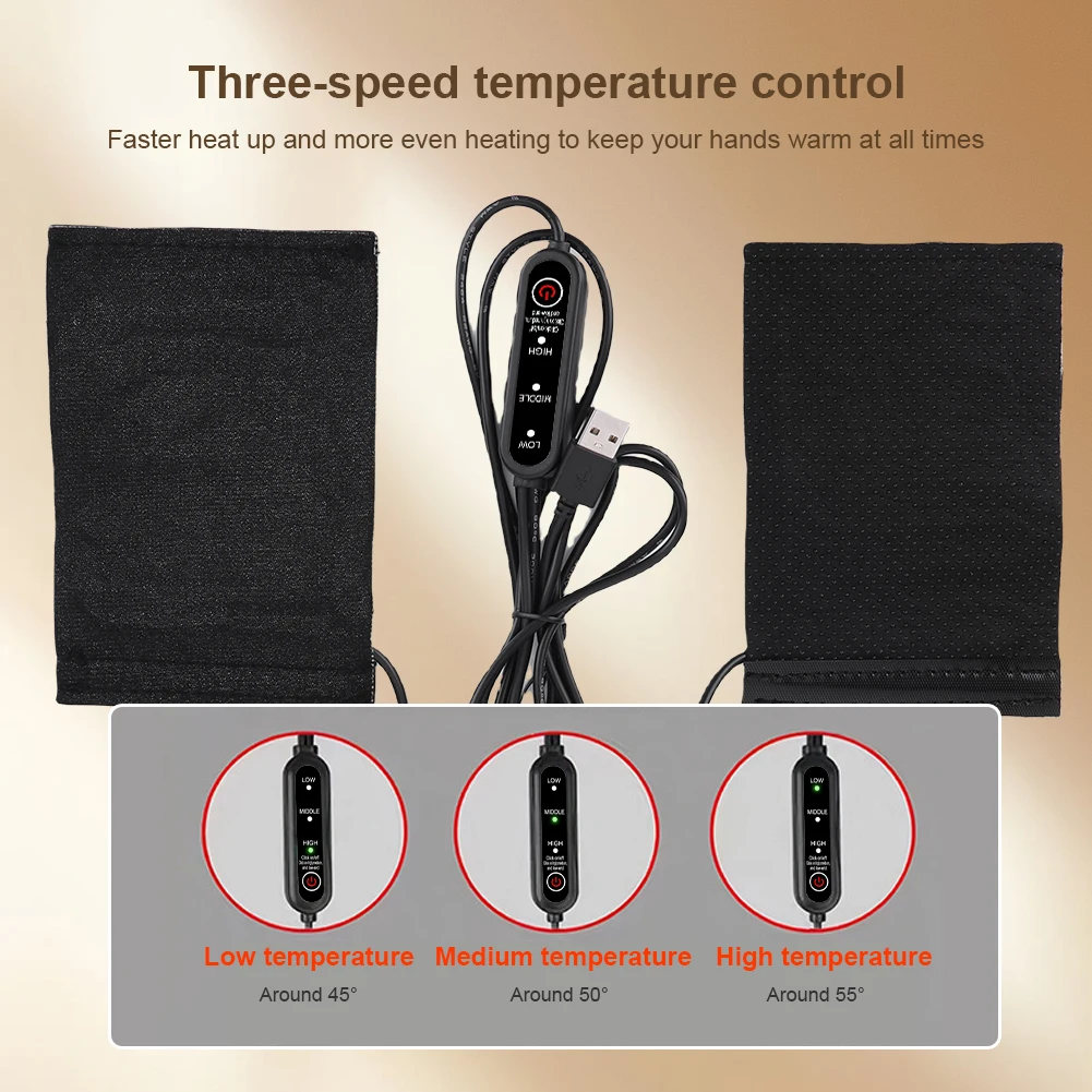 

12V USB Motorcycle Heating Handlebar Cover 3 Gears Electric Heated Grip Cover Electric Heated Handle Cover for Outdoor Riding