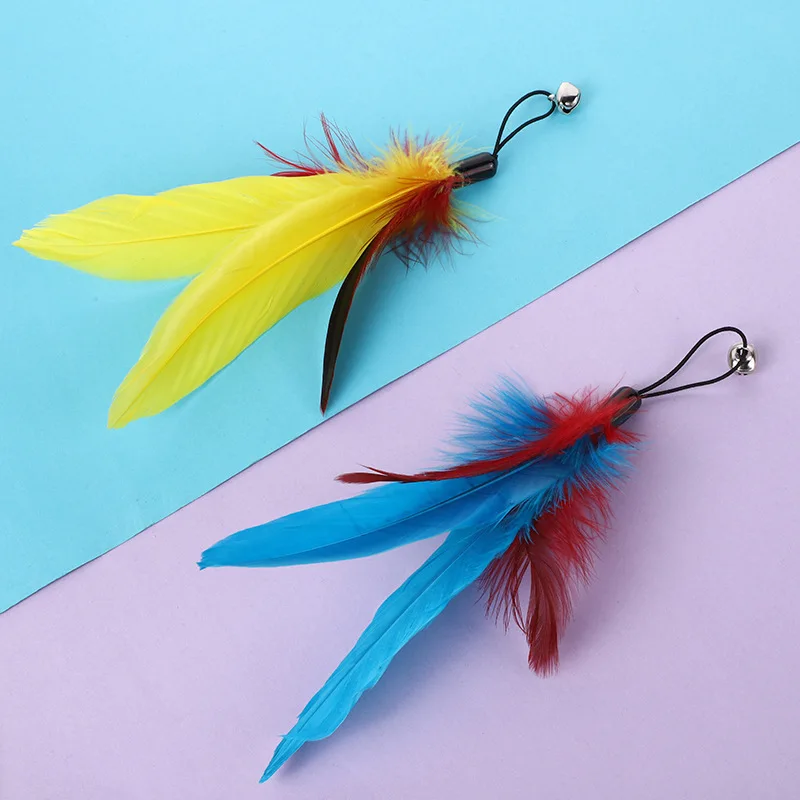 Pet Cat Toy with Bell Color Feather Toy Fishing Rod Replacement Head Feather Funny Cat Toy Cat Toys Interactive