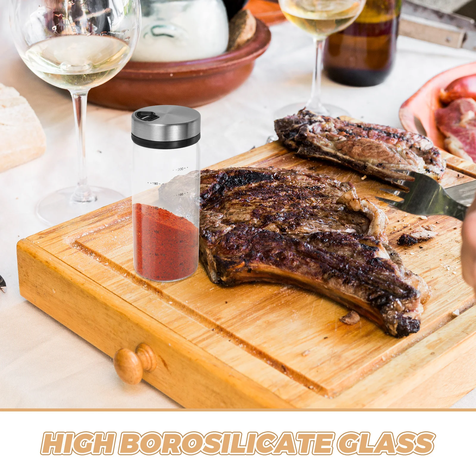 زجاجة بهار زجاجية 200 مل غطاء هزاز فلفل ملح مطبخ منزلي شواء توابل للتخييم مساحيق أعشاب متعددة الوظائف متينة