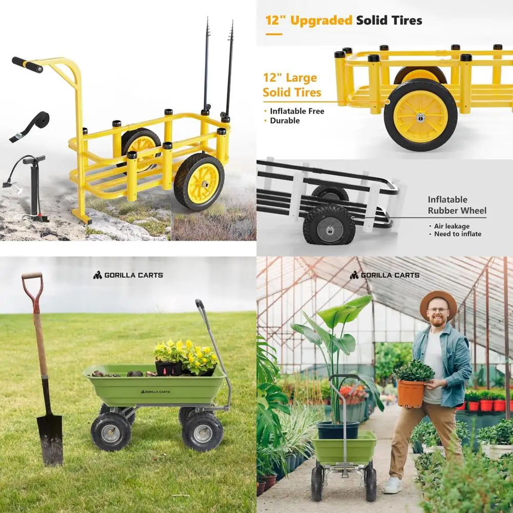 

Тележка для пляжной рыбалки с 12 безвоздушными шинами, вместимость 250 фунтов, идеально подходит для серфинга и пляжных приключений.