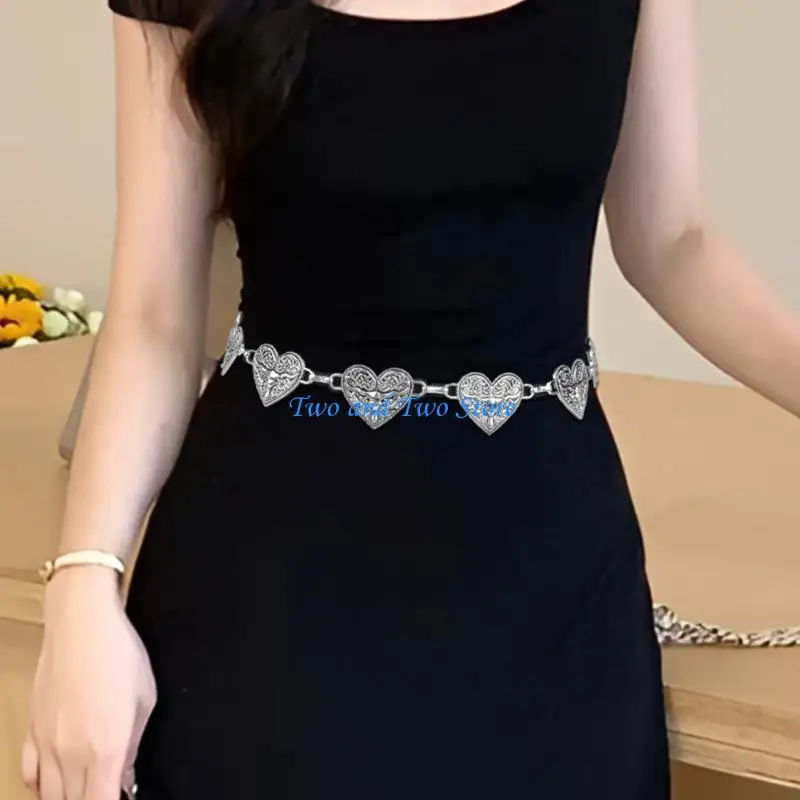 HX6F أنيقة حزام على شكل سلسلة معدنية القلب قلادة الخصر حزام على شكل سلسلة فستان الزخرفية سلسلة حفلة الخصر الديكورات مجوهرات