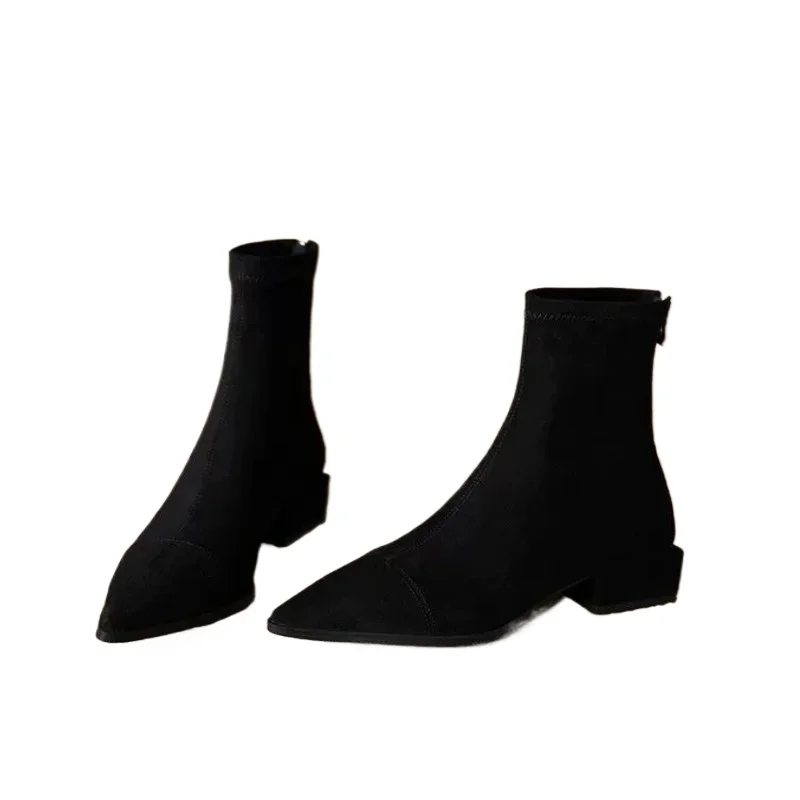 

Fashion pointed-toe design short with zippers on the back slim low-heeled nude Plus-size women's boots 2026 winter
