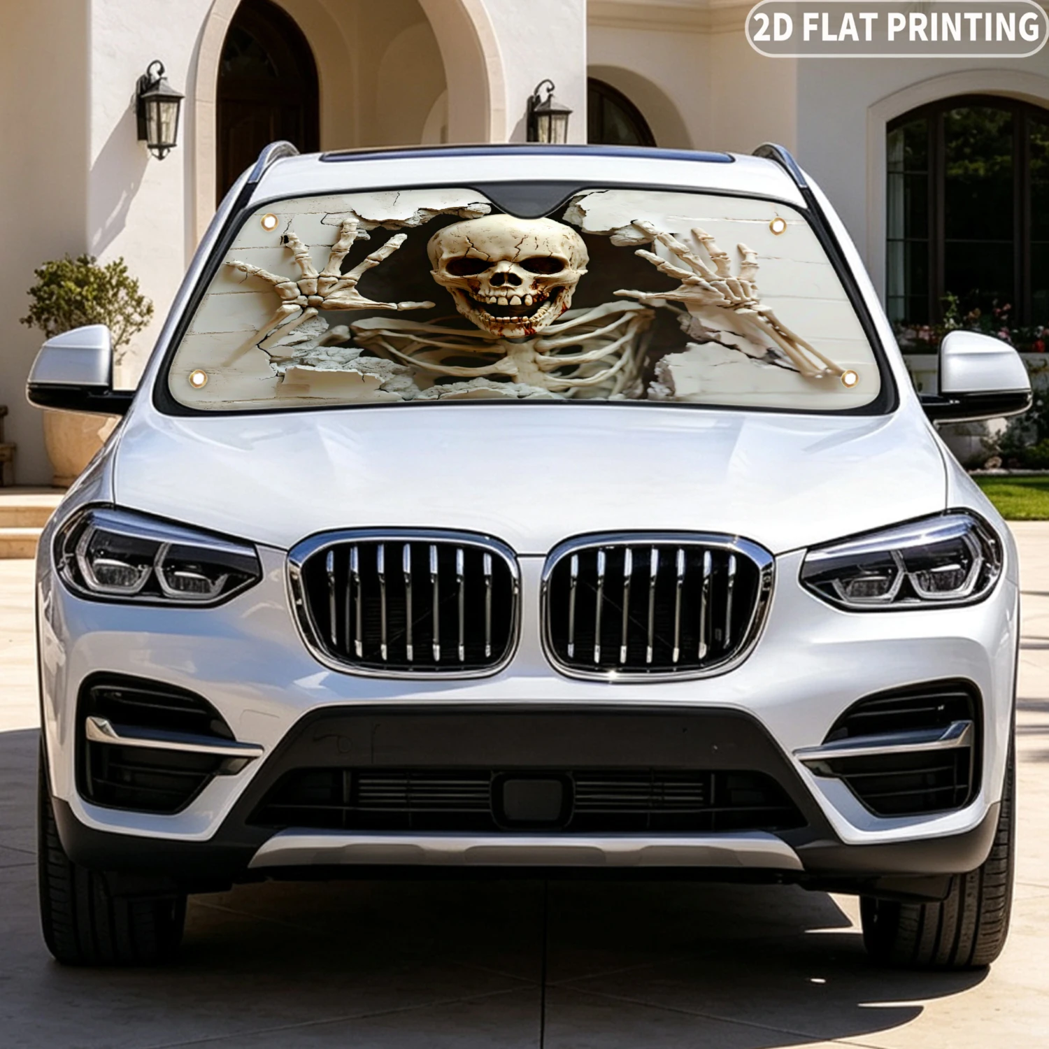 1pc Universal Car Windshield Sunshade, with Skeleton Hands Breaking Through Glass Design, with 4 Suction Cups for Summer