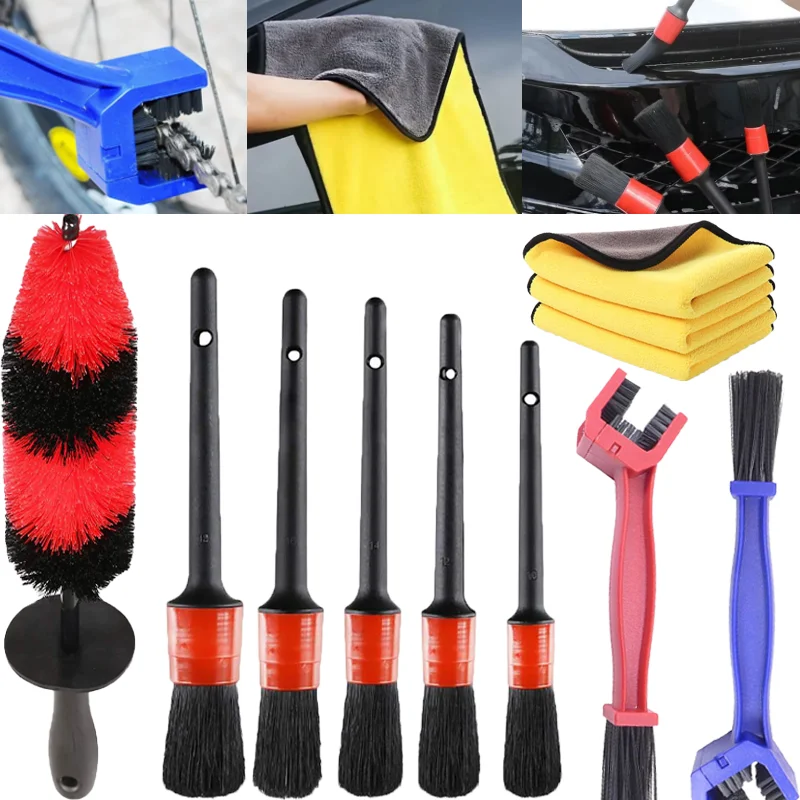 

Car Wheel Tire Detailing Brushes Set Universal Portable Cars Tyre Rim Cleaning Duster Brush Auto Bicycle Motorcycle Wash Tools