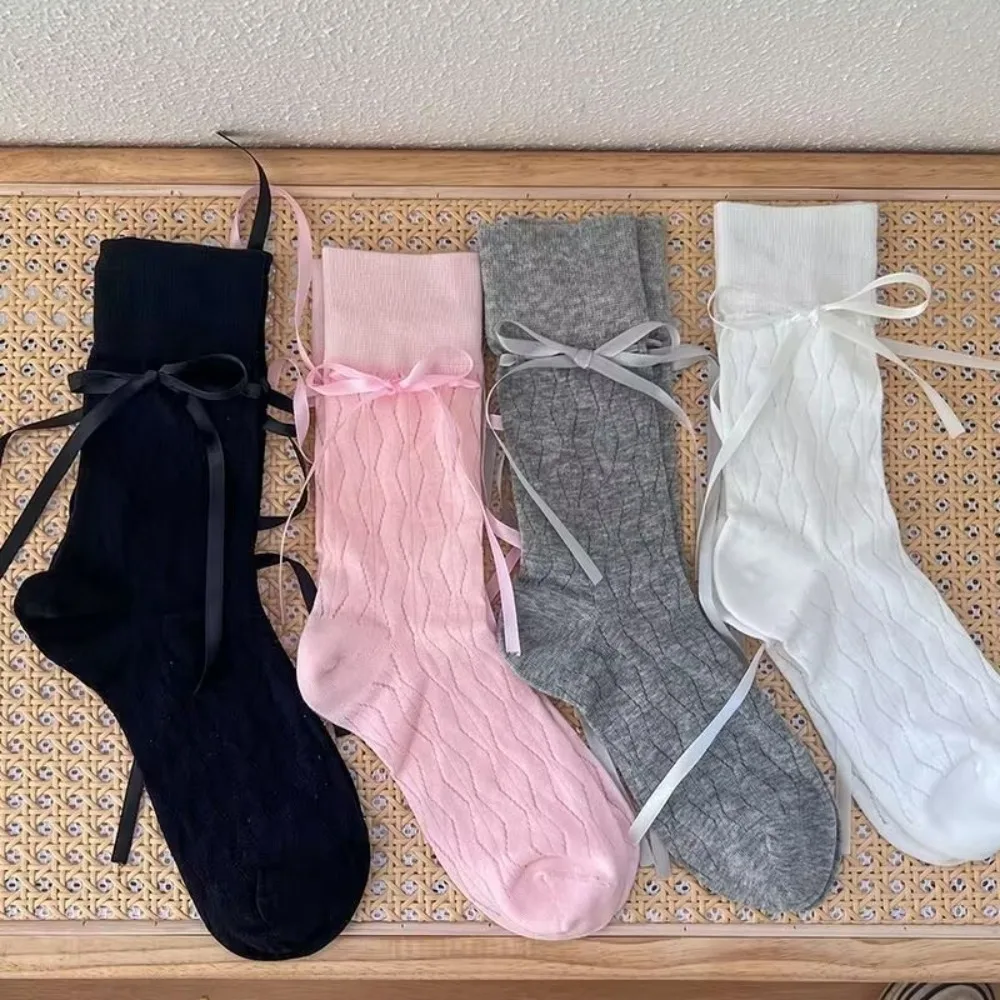 Trendy Polyester Cotton Sweet Style Socks Solid Color Accessories Bowknot Socks Summer Thin Socks