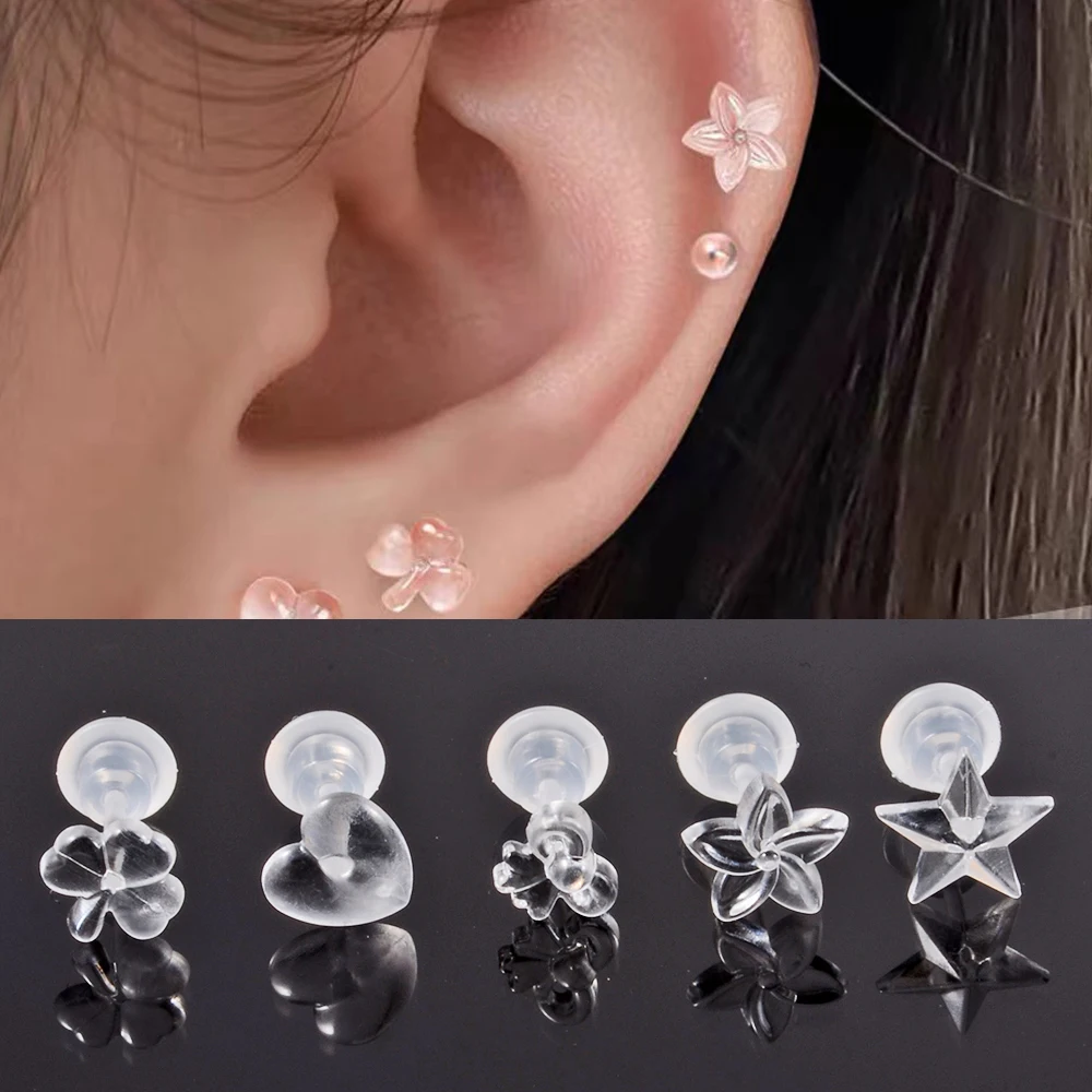 10PCS/Lot Mix Styles Hypoallergenic Simple Plastic Earrings Clear Ear Pins Needle And Resin Earring Backs DIY Ear Accessories